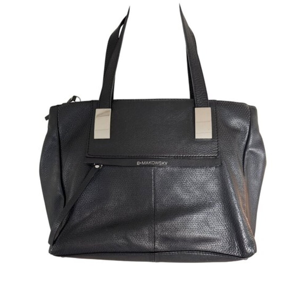 B. Makowsky Tessa Black Saffiano Pebbled Leather Tote Handbag Purse‎